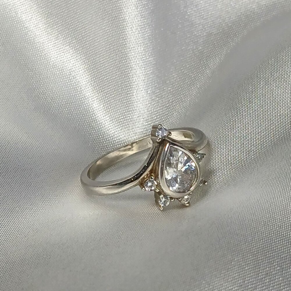 Tear Drop Cut CZ Sterling Silver Engagement Ring